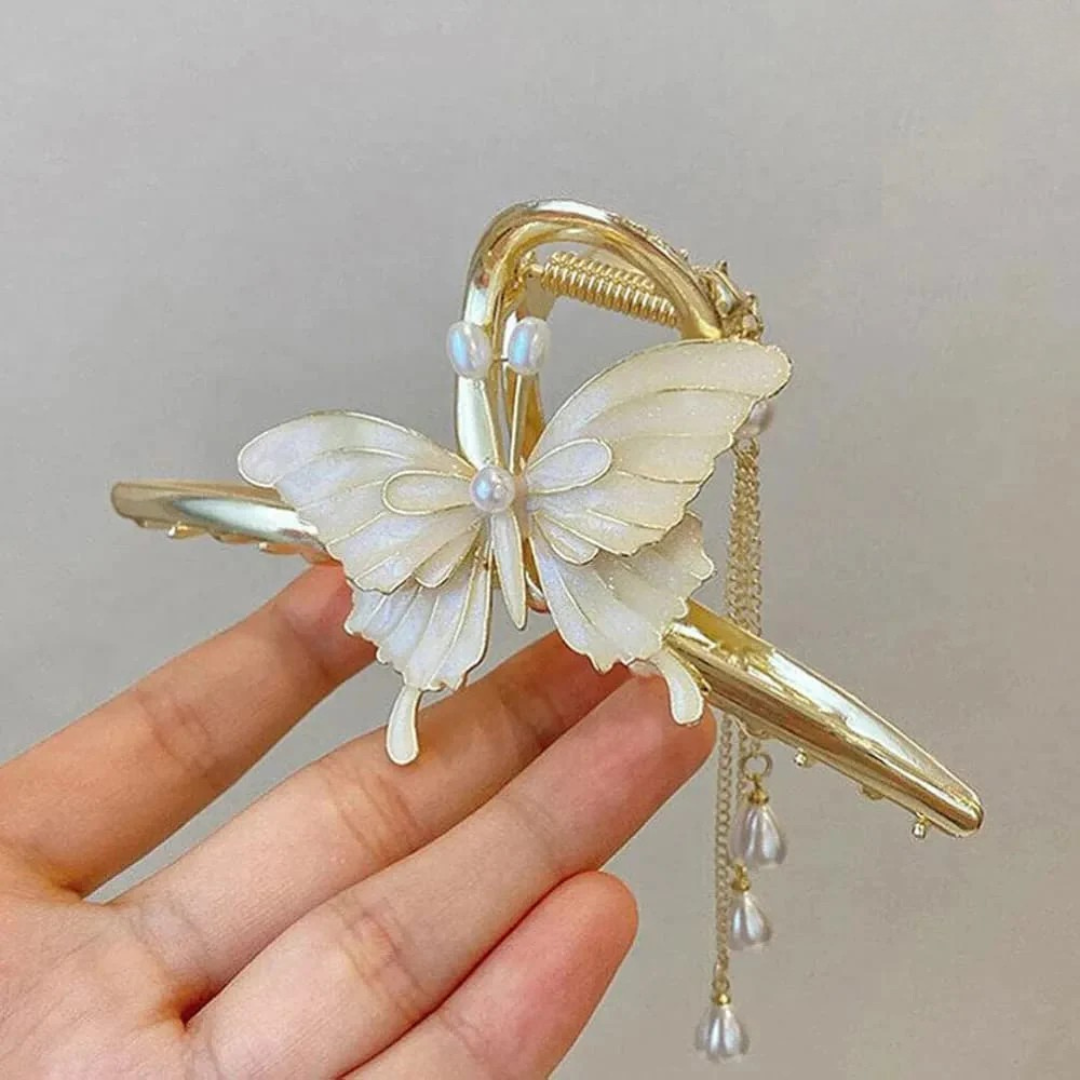 Elegant Pearl Butterfly Gold Hair Claw Clip | Premium Bridal & Party Hair Accessory