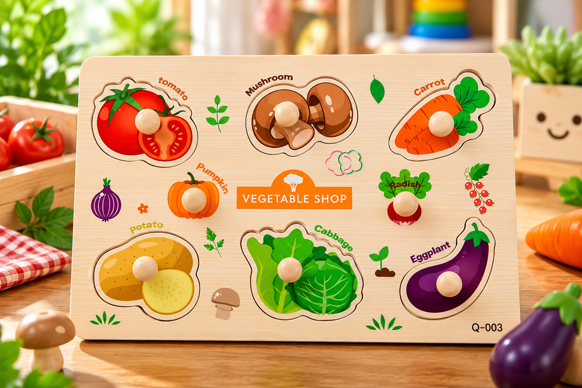 Wooden Vegetable Knob Puzzle for Kids – Vegetable Recognition & Early Learning Montessori Puzzle Toy