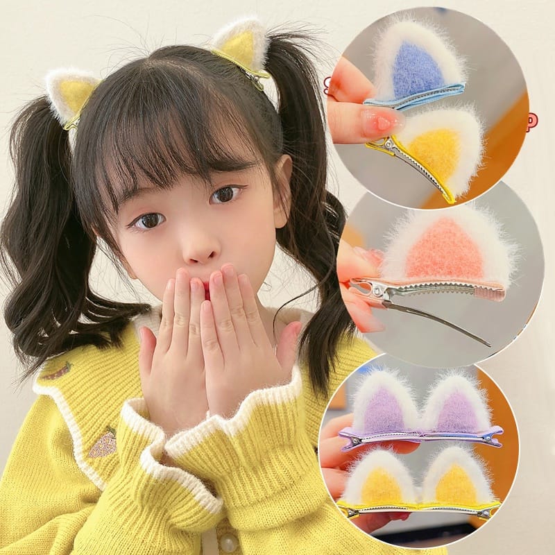 🐱 Cute Fluffy Cat Ear Hair Clips for Kids | Soft Fur Snap Clips – KidsBestie - 1 pair (Random colour)