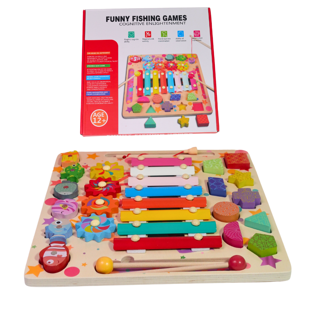 Kidsbestie-Wooden Montessori Learning Board, Funny Fishing Games for Kids