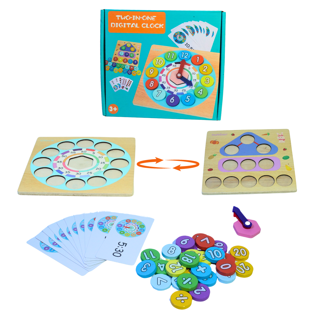 Kidsbestie-Wooden Two-in-One Digital Clock for Kids