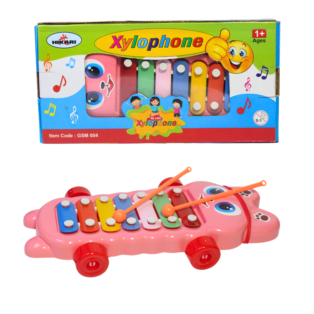 Kidsbestie-Xylophone Musical Toy with wheels-1, with 7 Notes, Multicolour, 3+, 1 Xylophone, 2 Sticks