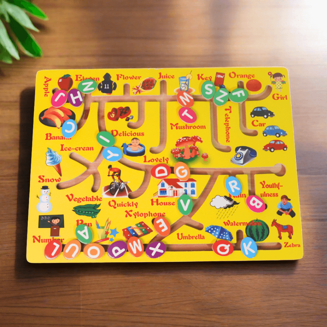 Alphabets Wooden Maze Chase Board for kids-Big(Multicolour) - Kids Bestie