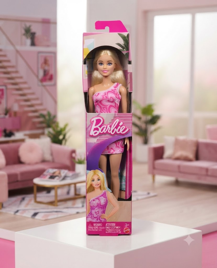 Barbie Fashionista in Pink Patterned Dress