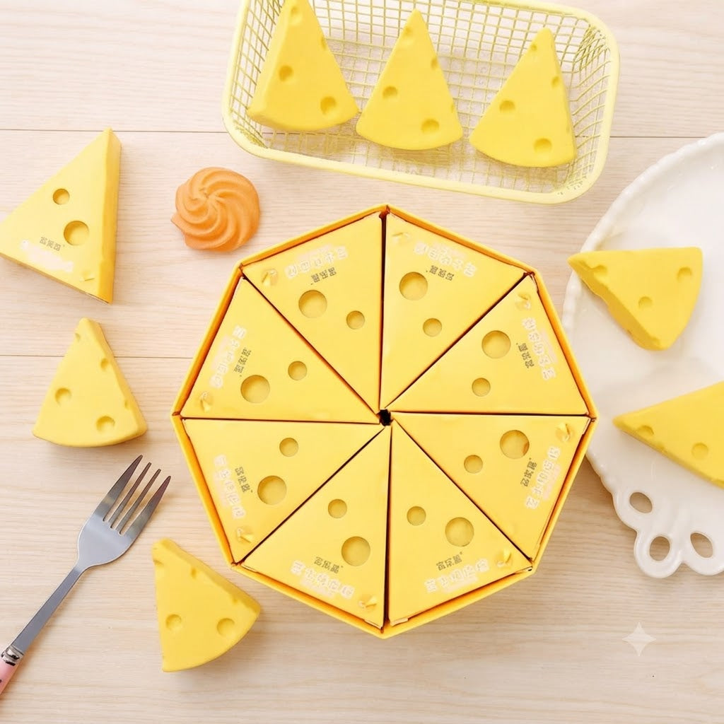 Novelty Triangular Cheese-Shaped Gift Box Set with Mini Erasers