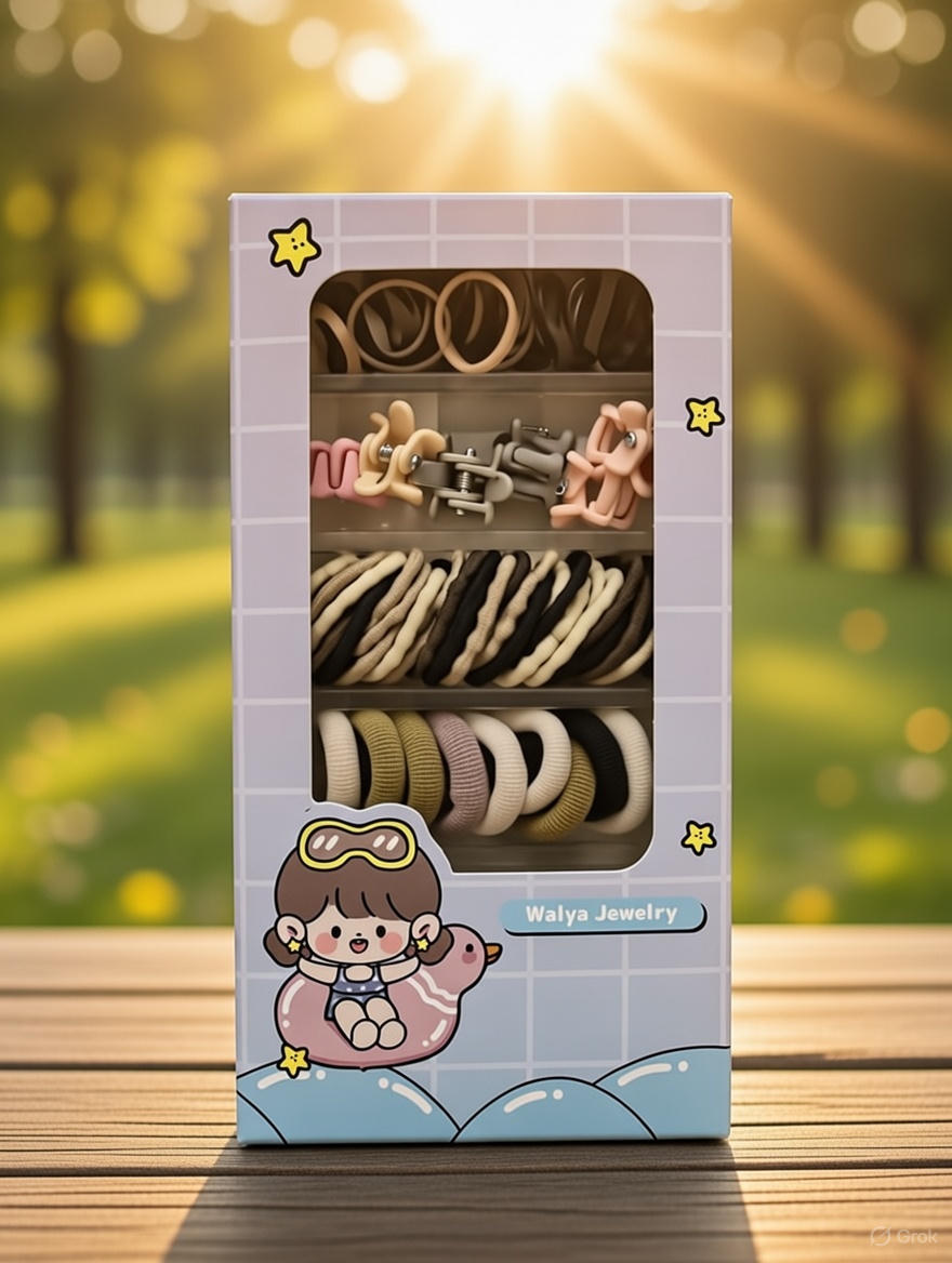 Hair Accessories Box 🎀 | Soft Hair Bands & Mini Clips (1 Box, Random Colours)