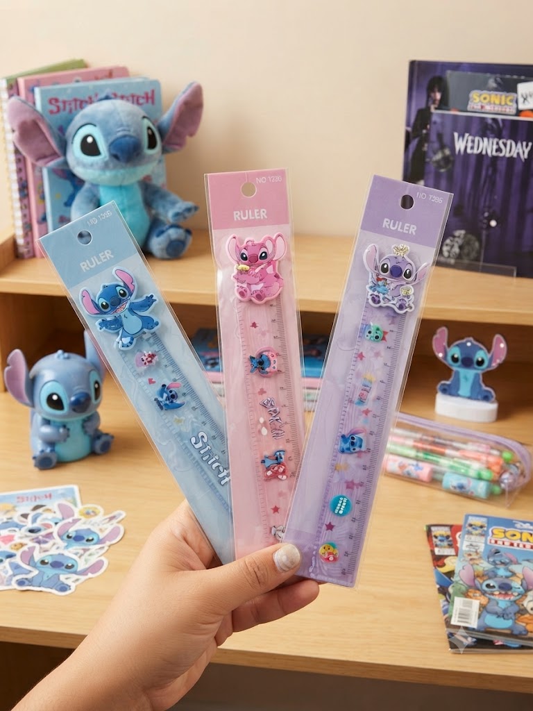 Disney Stitch Theme Decorative Multi-Color Ruler Set with Sliding Character Charms