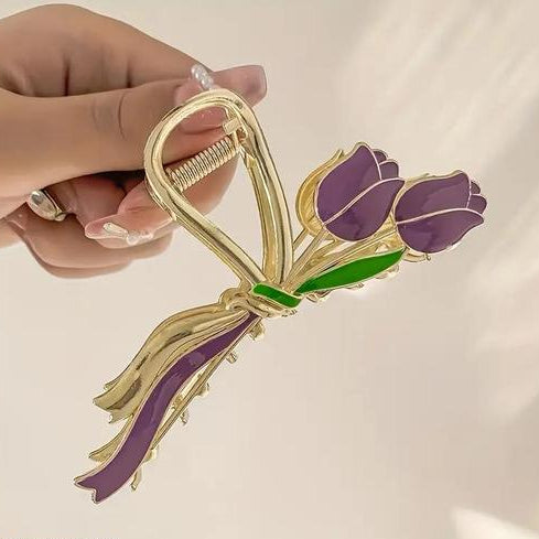 Elegant Purple Tulip Metal Hair Clip 🌷 (purple) | High-Quality Floral Accessory | KidsBestie