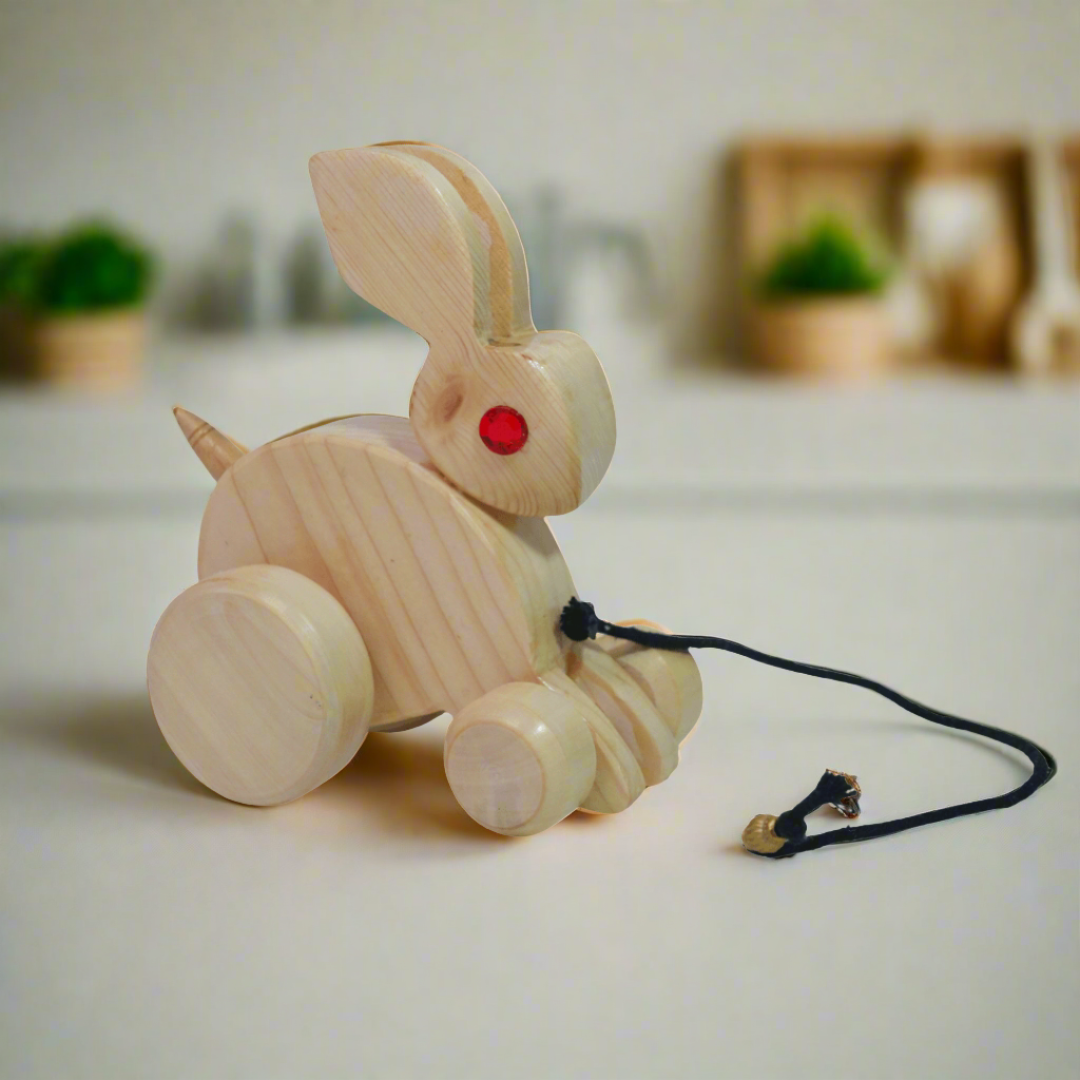 Walk-A-Long Wooden Pull Along Toy Small Rabbit for 12 Months - Kids Bestie