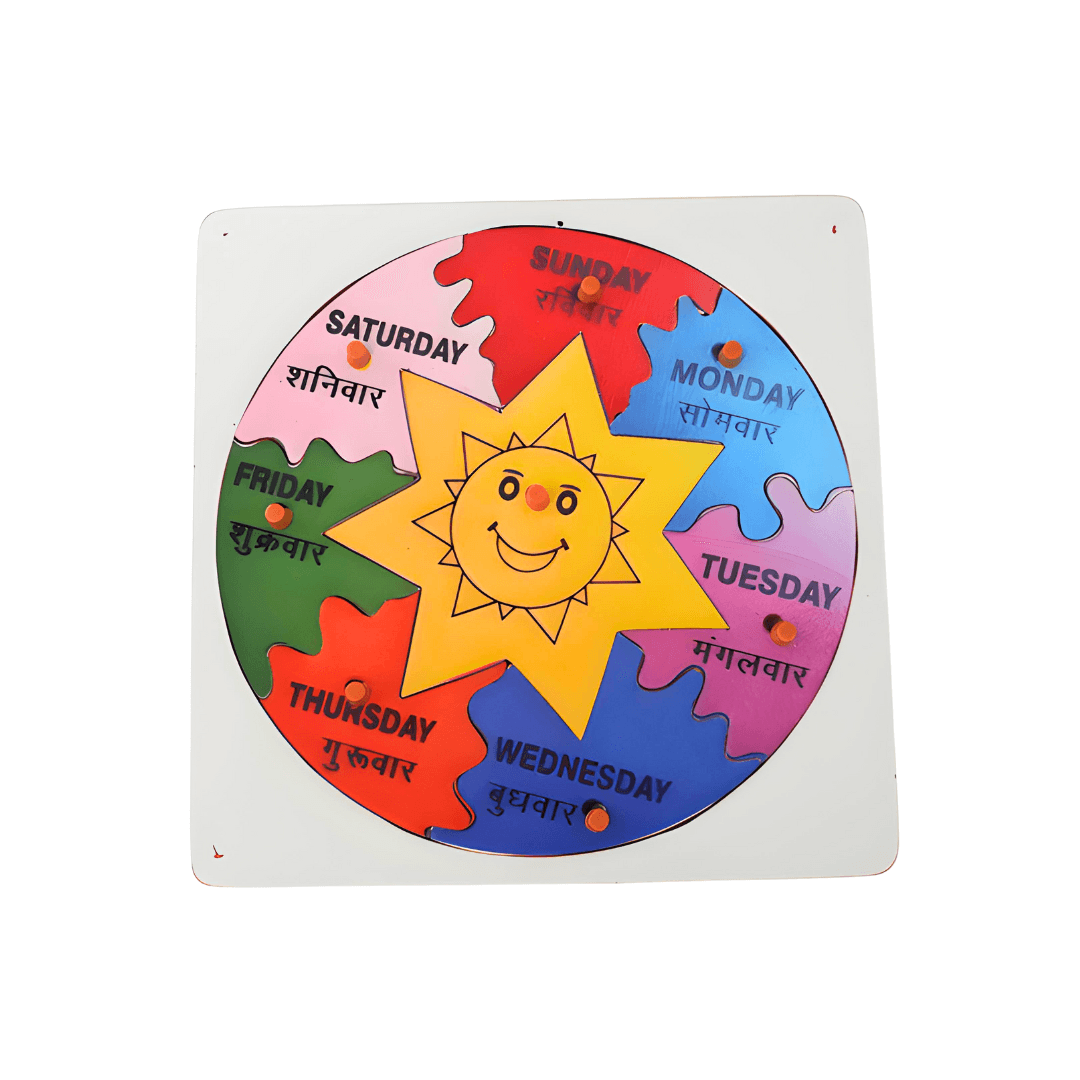 Wooden Day Puzzle Board Learning Puzzle Board for Kids above 3 years(Hindi) - Kids Bestie