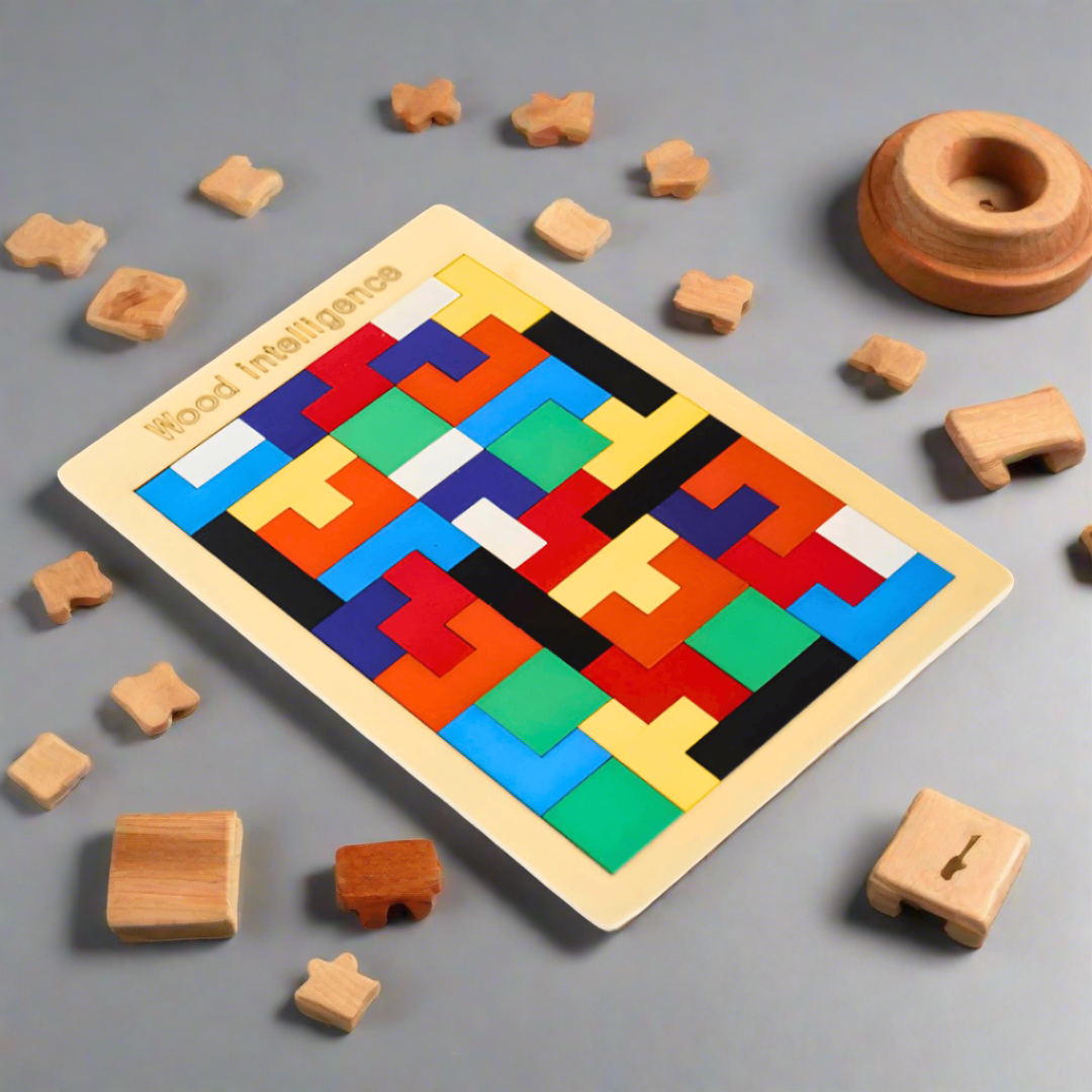 Wooden Intelligence Tetris Jigsaw Puzzle | Set of 40 Pcs - Kids Bestie