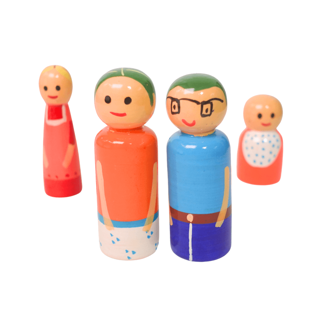 Wooden Set of 4 Family Dolls, Decorative Showpiece - Kids Bestie