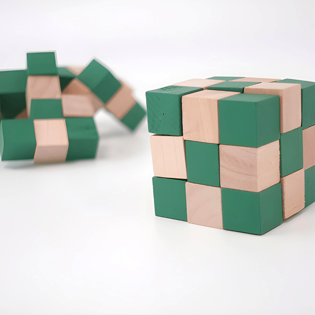 Wooden Snake Cube Twist Puzzle Toy - Green - Kids Bestie