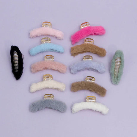 Soft Faux Fur Hair Claw Clip (Random Colour) | Elegant Plush Finish Strong Grip Hair Accessory - 1 Unit