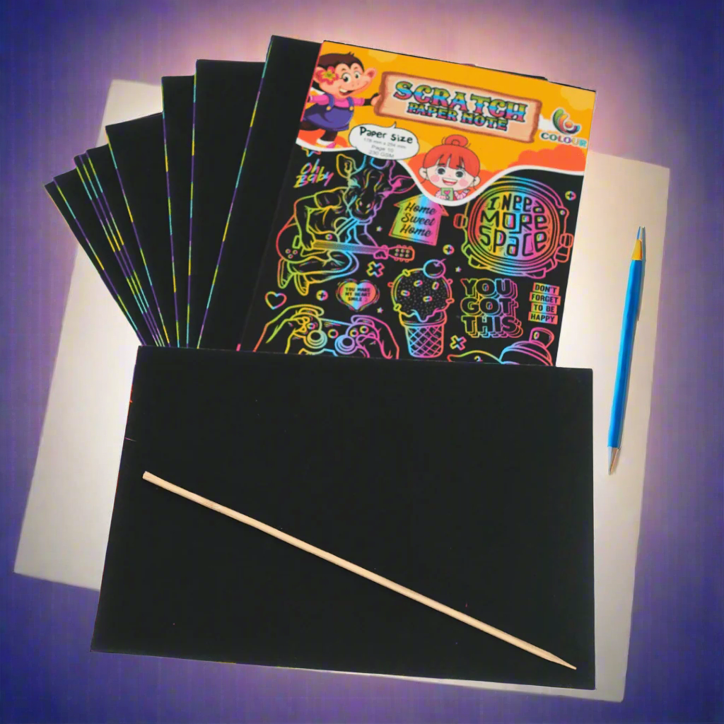 1 Scratch Notebook of 10 Pages- 178mm*254mm (Random design will be send) - Kids Bestie