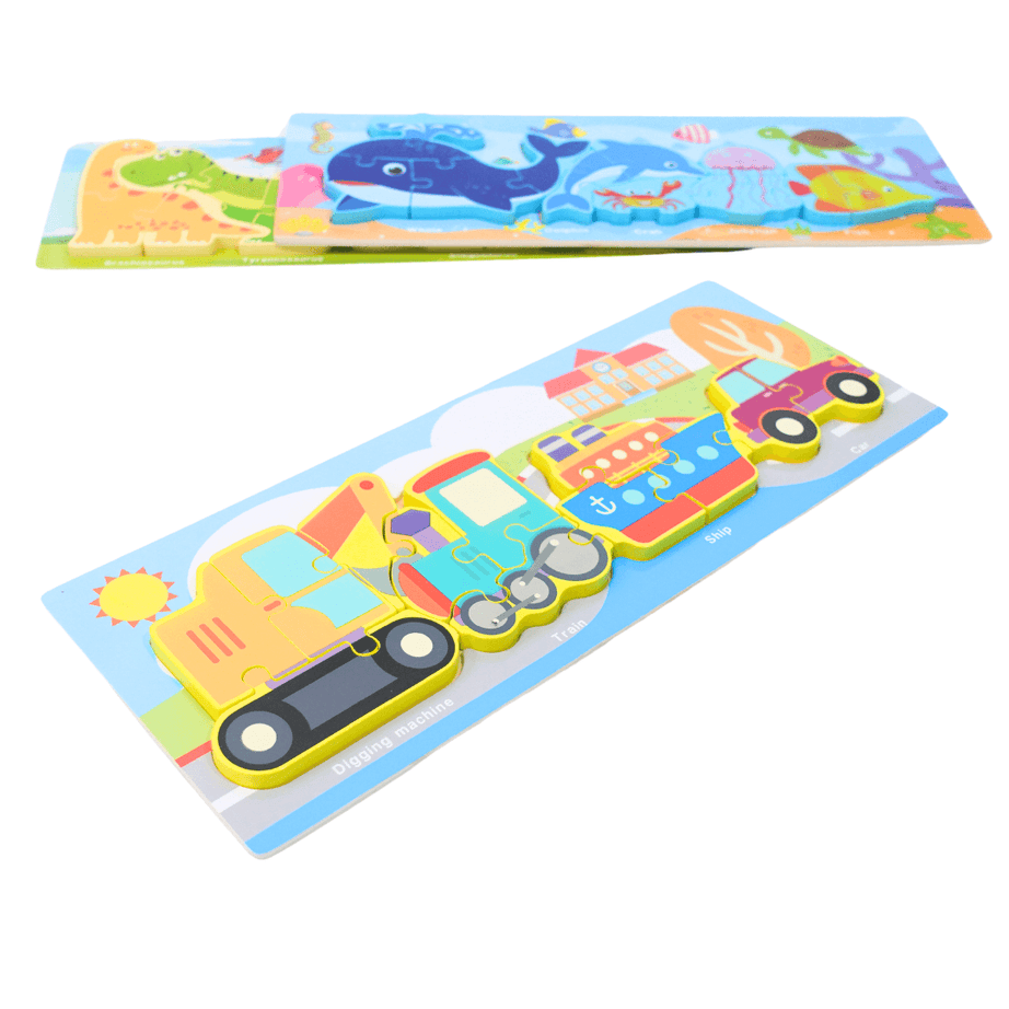 1 Wooden Vehicles/ Animals/ Dino Puzzles with Names (Random design will be send) - Kids Bestie