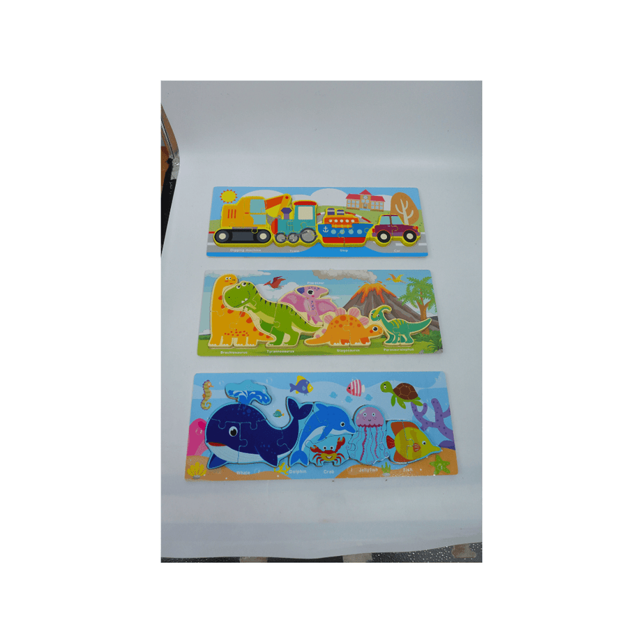 1 Wooden Vehicles/ Animals/ Dino Puzzles with Names (Random design will be send) - Kids Bestie