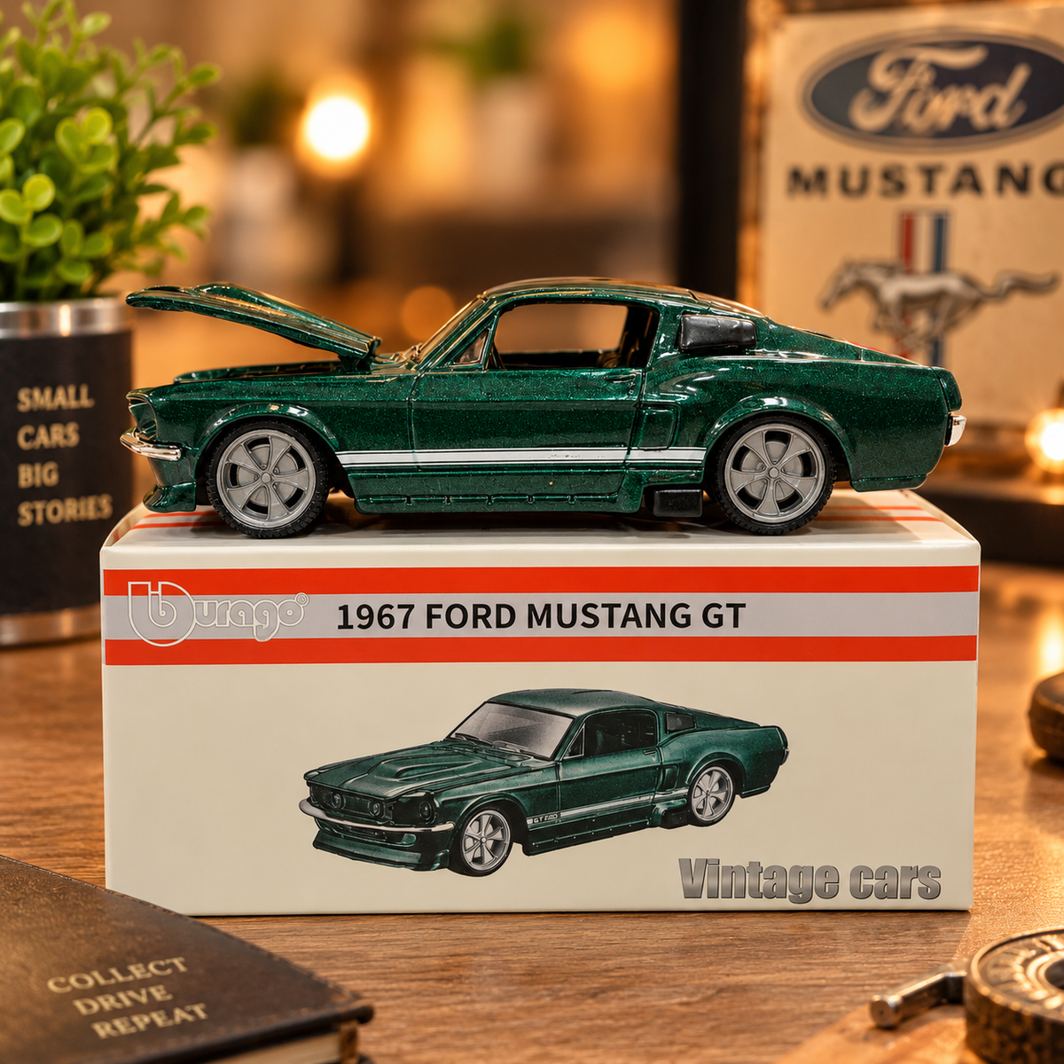 Bburago 1967 Ford Mustang GT Vintage Die-Cast Model Car – Classic Collectible with Detailed Interior
