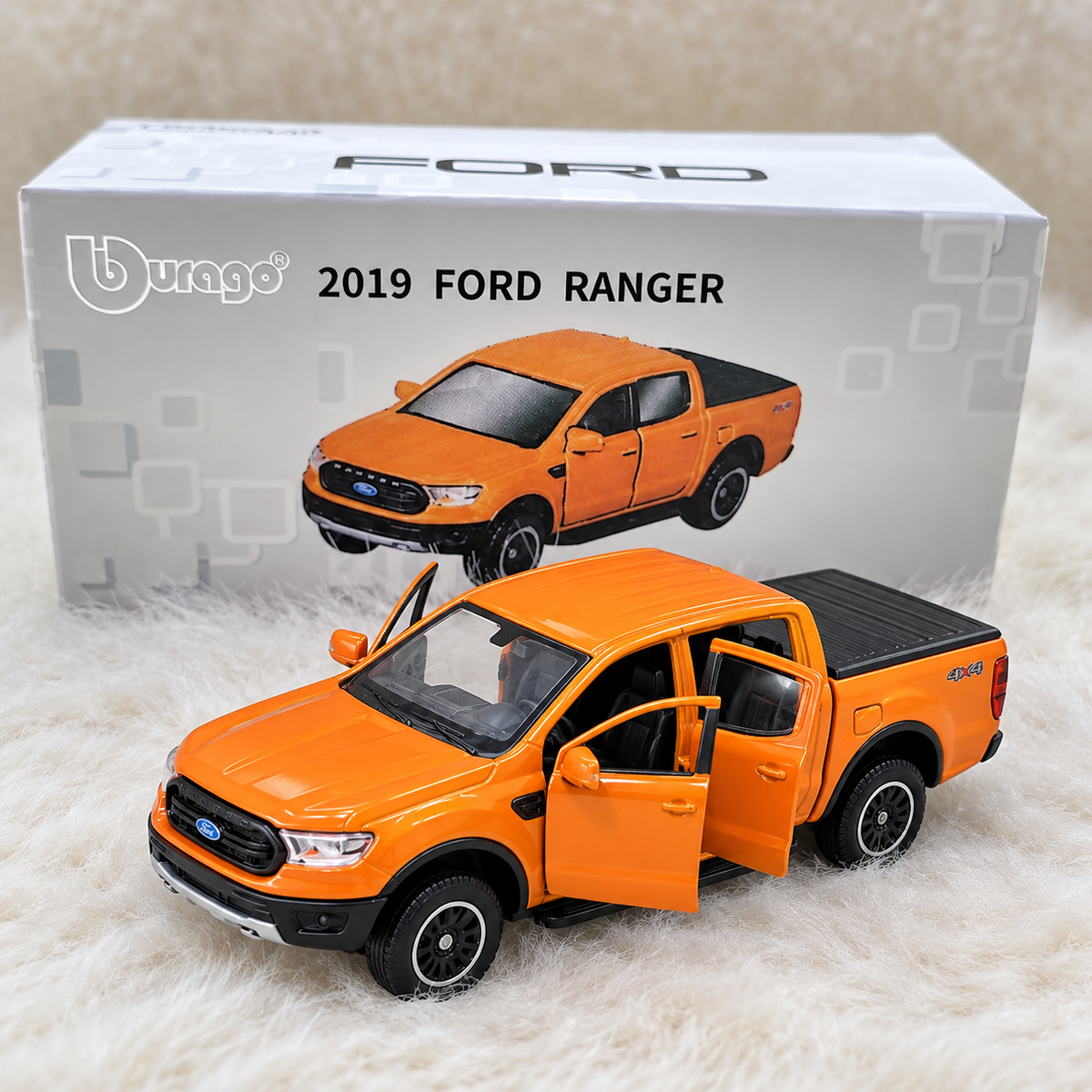 Bburago 2019 Ford Ranger 4x4 Die-Cast Pickup Truck Model – Orange Collectible Edition