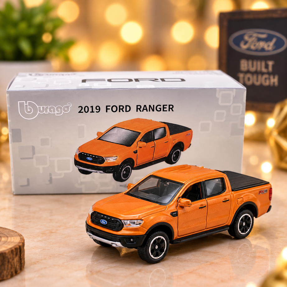 Bburago 2019 Ford Ranger 4x4 Die-Cast Pickup Truck Model – Orange Collectible Edition