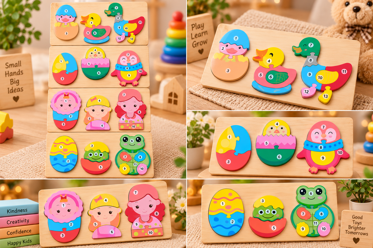 Wooden Number Learning Puzzle Board Set for Kids – Colourful Animals, Birds & Character Educational Jigsaw Puzzle