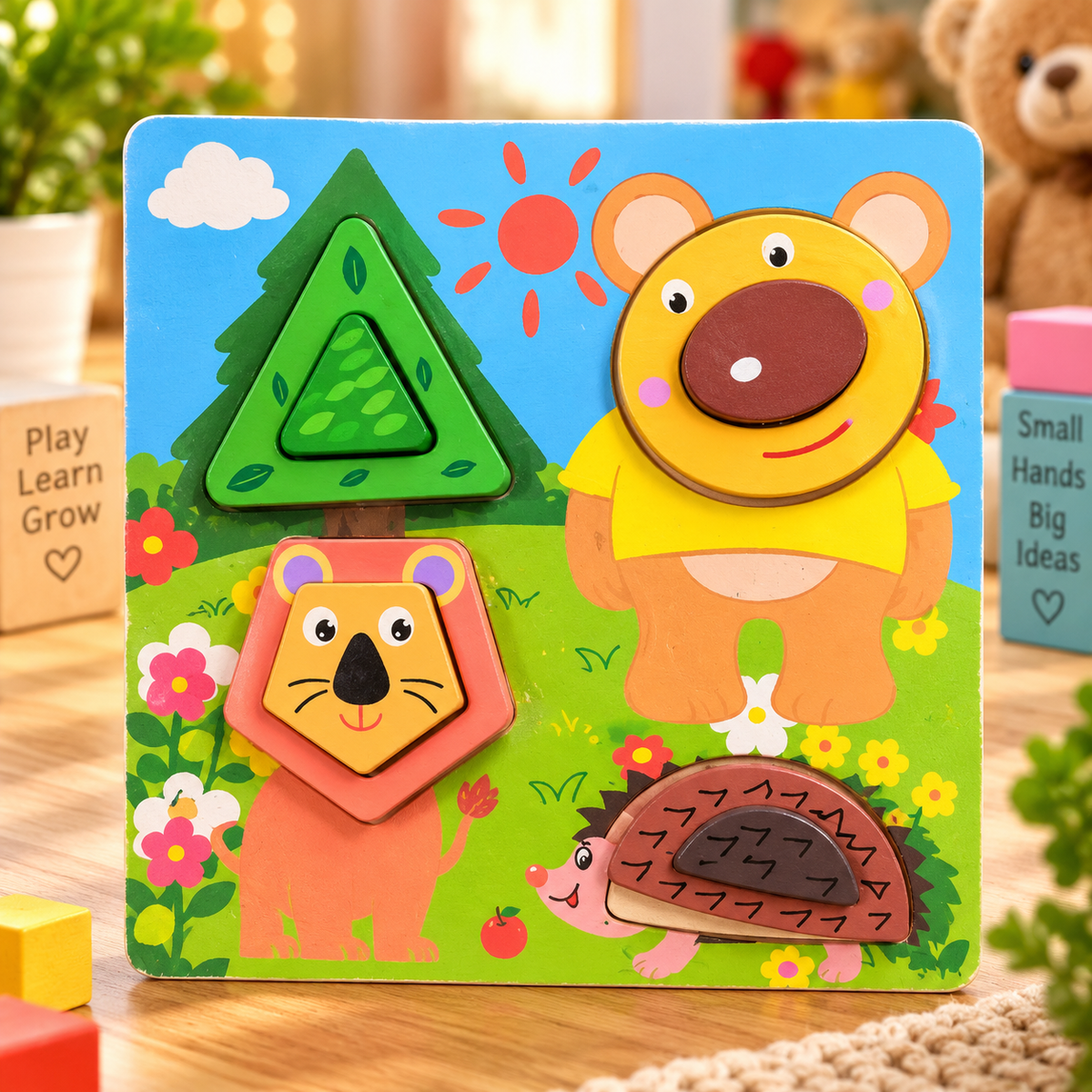 Wooden Animal & Shape Matching Puzzle Board for Kids – Early Learning Educational Toy