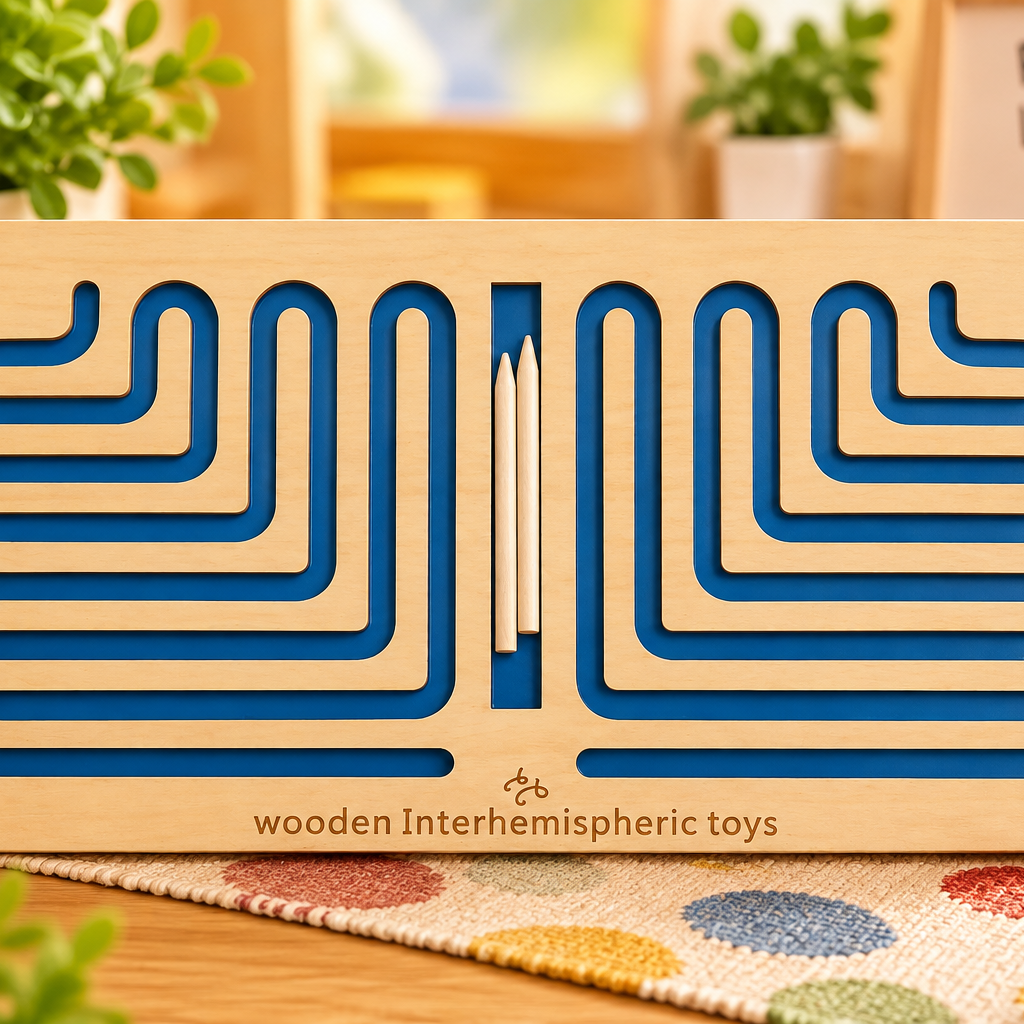 Wooden Interhemispheric Tracing Maze Board – Dual-Hand Brain Coordination & Pre-Writing Skill Activity Toy for Kids