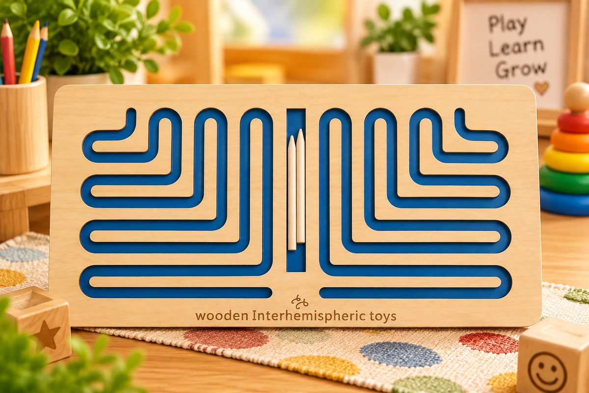 Wooden Interhemispheric Tracing Maze Board – Dual-Hand Brain Coordination & Pre-Writing Skill Activity Toy for Kids