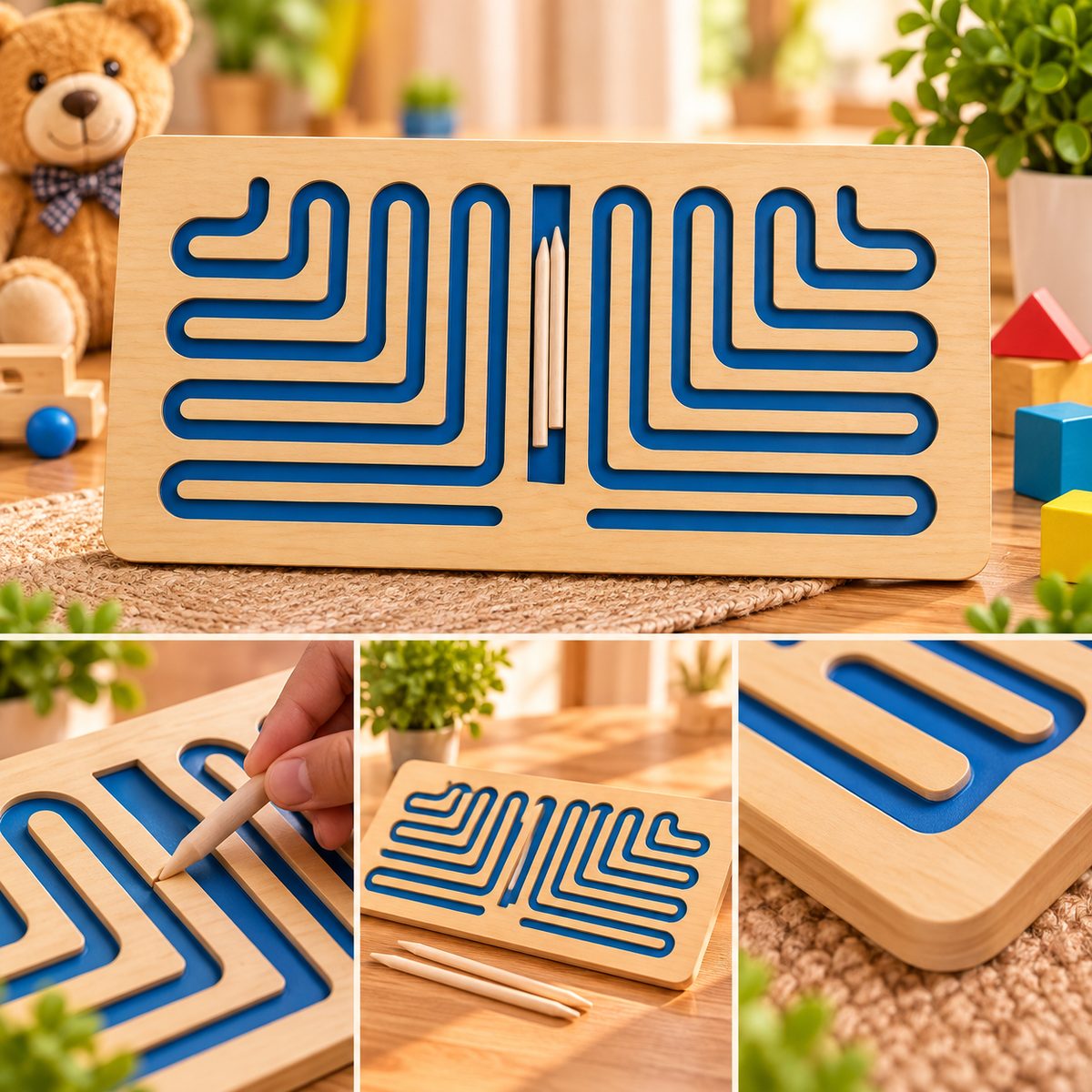 Wooden Interhemispheric Tracing Maze Board – Dual-Hand Brain Coordination & Pre-Writing Skill Activity Toy for Kids