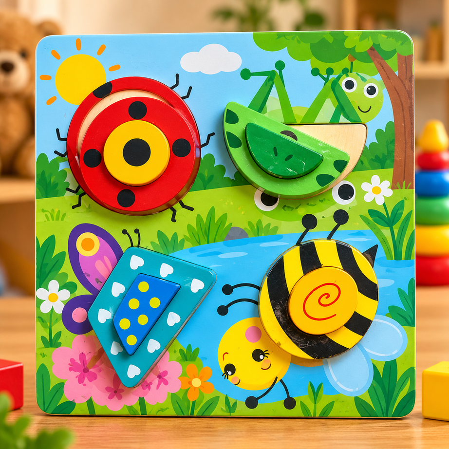 Wooden Animal & Shape Matching Puzzle Board for Kids – Early Learning Educational Toy