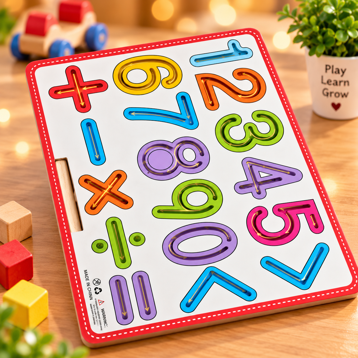 Wooden Numbers & Math Symbols Tracing Board for Kids – Early Learning Counting & Pre-Writing Educational Toy