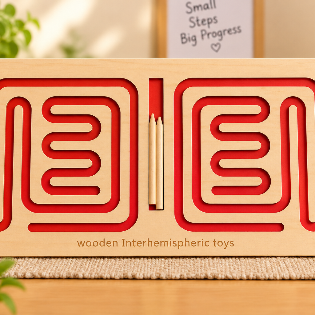Wooden Interhemispheric Tracing Maze Board – Dual-Hand Brain Coordination & Pre-Writing Skill Activity Toy for Kids