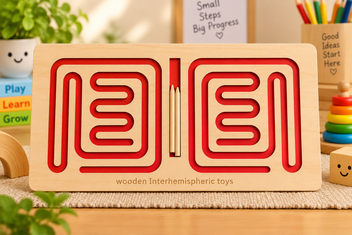 Wooden Interhemispheric Tracing Maze Board – Dual-Hand Brain Coordination & Pre-Writing Skill Activity Toy for Kids