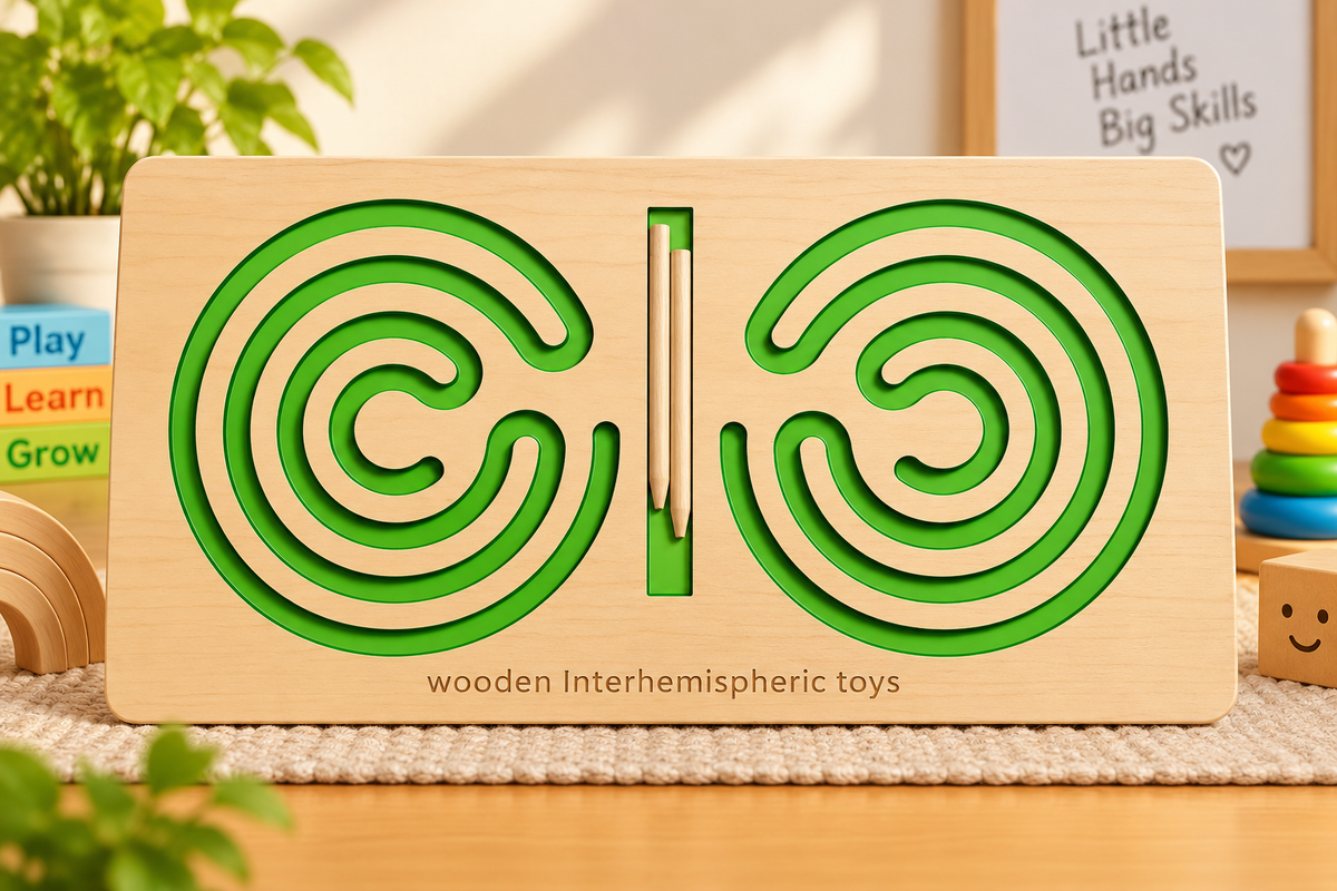 Wooden Interhemispheric Tracing Maze Board – Dual-Hand Brain Coordination & Pre-Writing Skill Activity Toy for Kids
