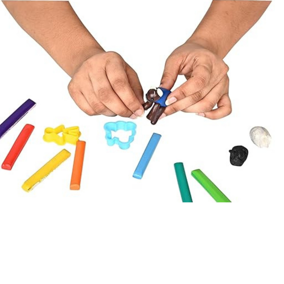 Modeling Clay Set | Pack of 12 Color Bars + 1 Roller + 4 Moulds | Creative Clay Dough for Kids