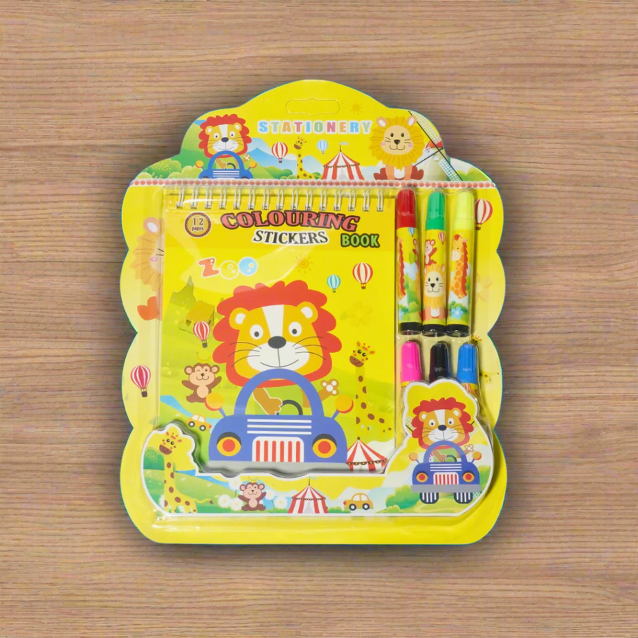 Kidsbestie- 10 Coloring Stationery Sticker Book with Six Sketch Pens