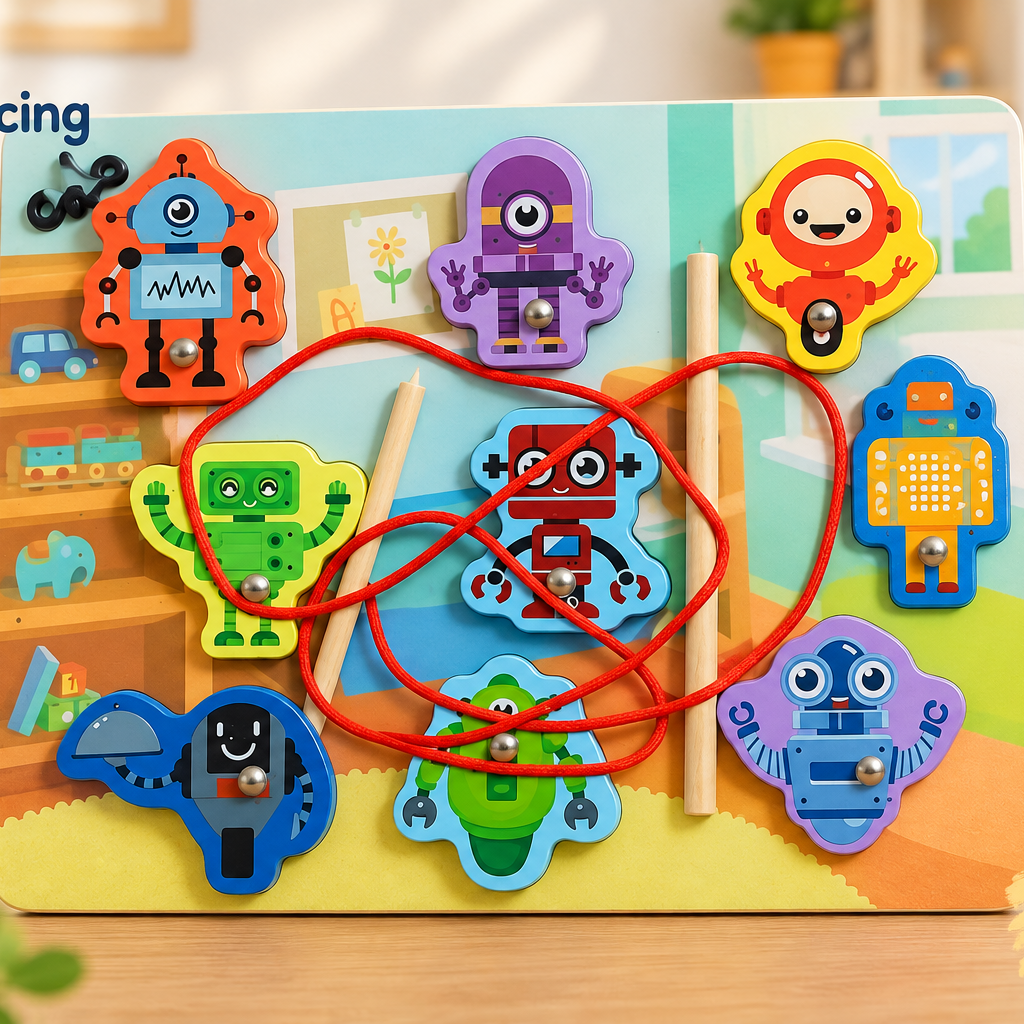 Wooden Lacing & Threading Activity Board for Kids – Assorted Educational Themes