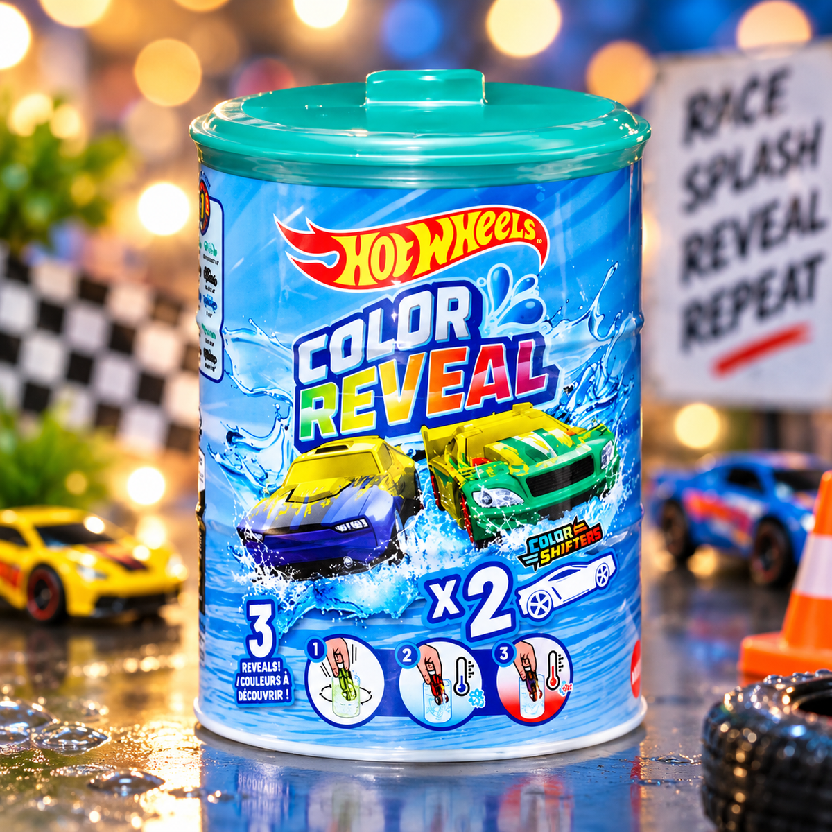 Hot Wheels Color Reveal 2-Car Surprise Pack – Colour Changing Die-Cast Cars with Reveal Container
