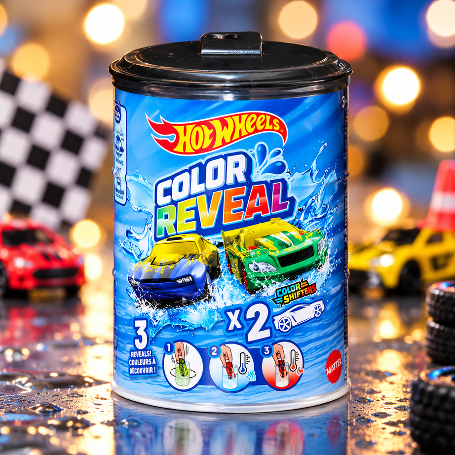 Hot Wheels Color Reveal 2-Car Surprise Pack – Colour Changing Die-Cast Cars with Reveal Container