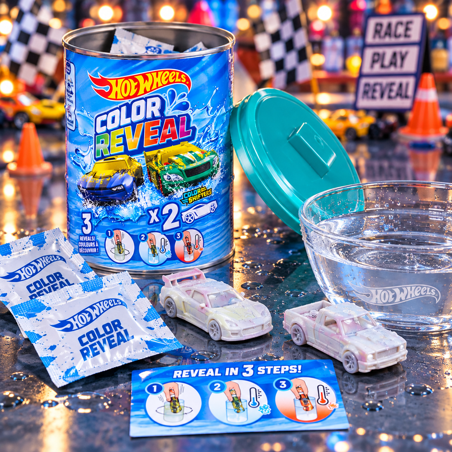 Hot Wheels Color Reveal 2-Car Surprise Pack – Colour Changing Die-Cast Cars with Reveal Container