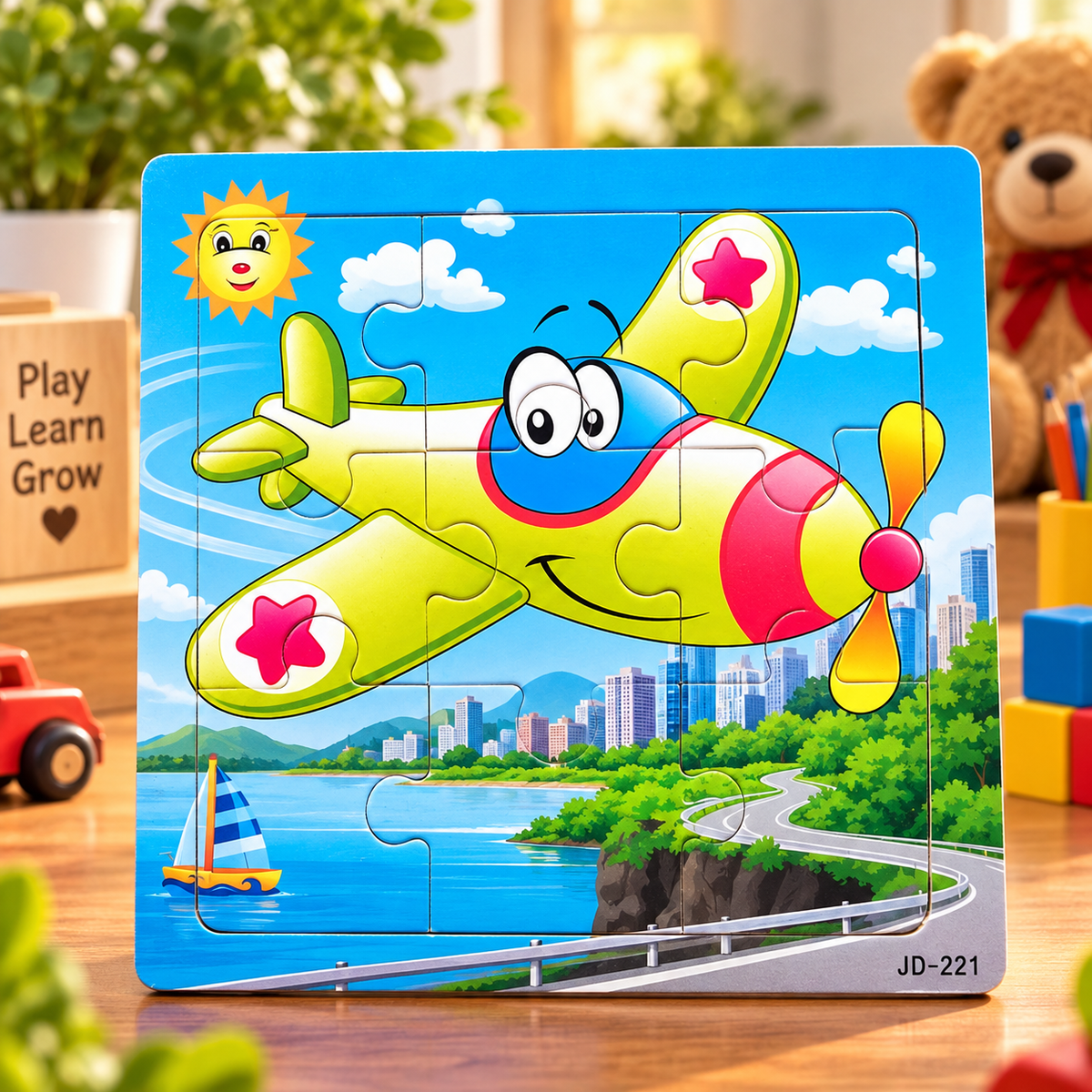 Kids Wooden Jigsaw Puzzle Board – Colourful Educational Cartoon Puzzle for Early Learning & Brain Development