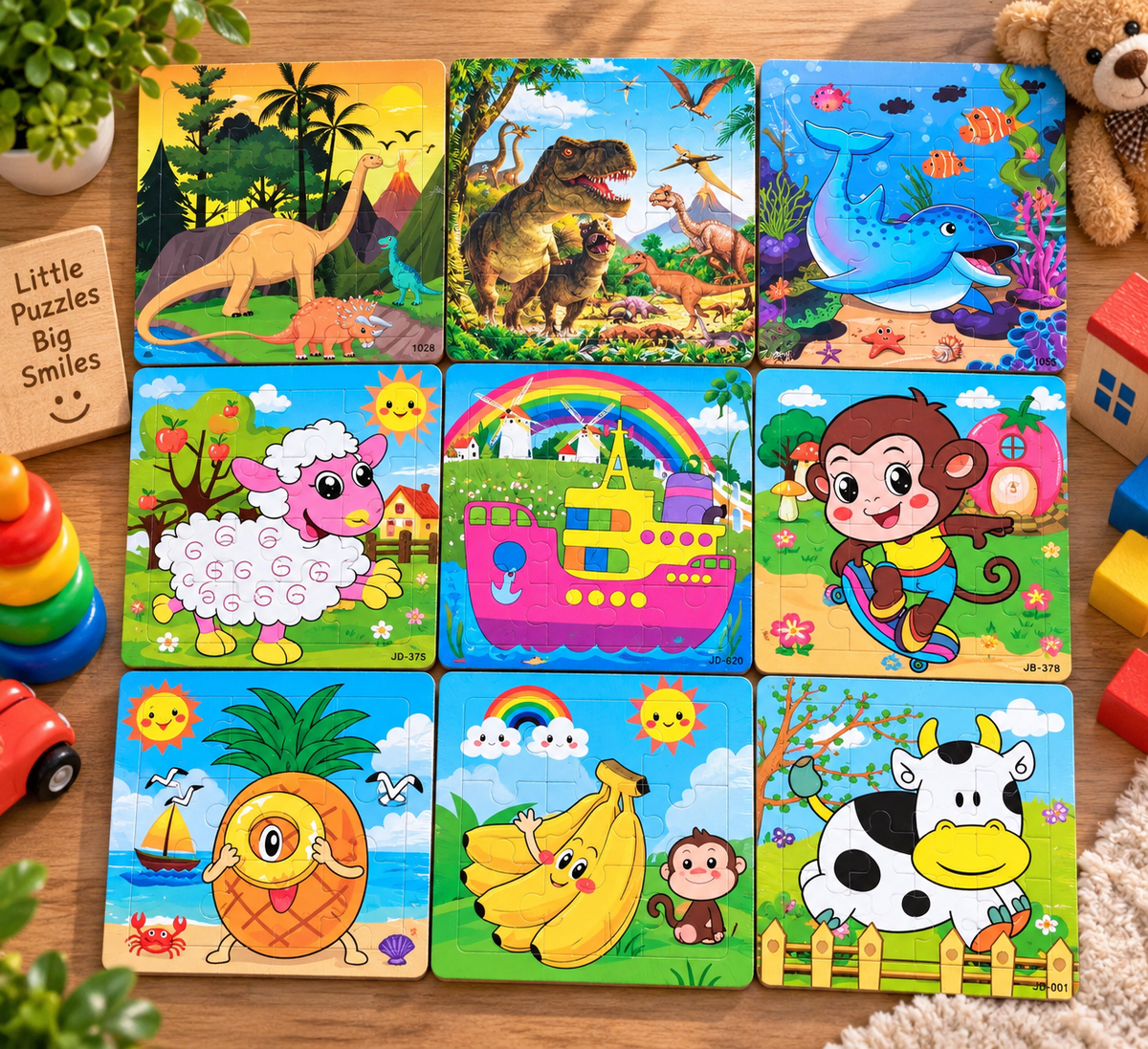 Kids Wooden Jigsaw Puzzle Board – Colourful Educational Cartoon Puzzle for Early Learning & Brain Development