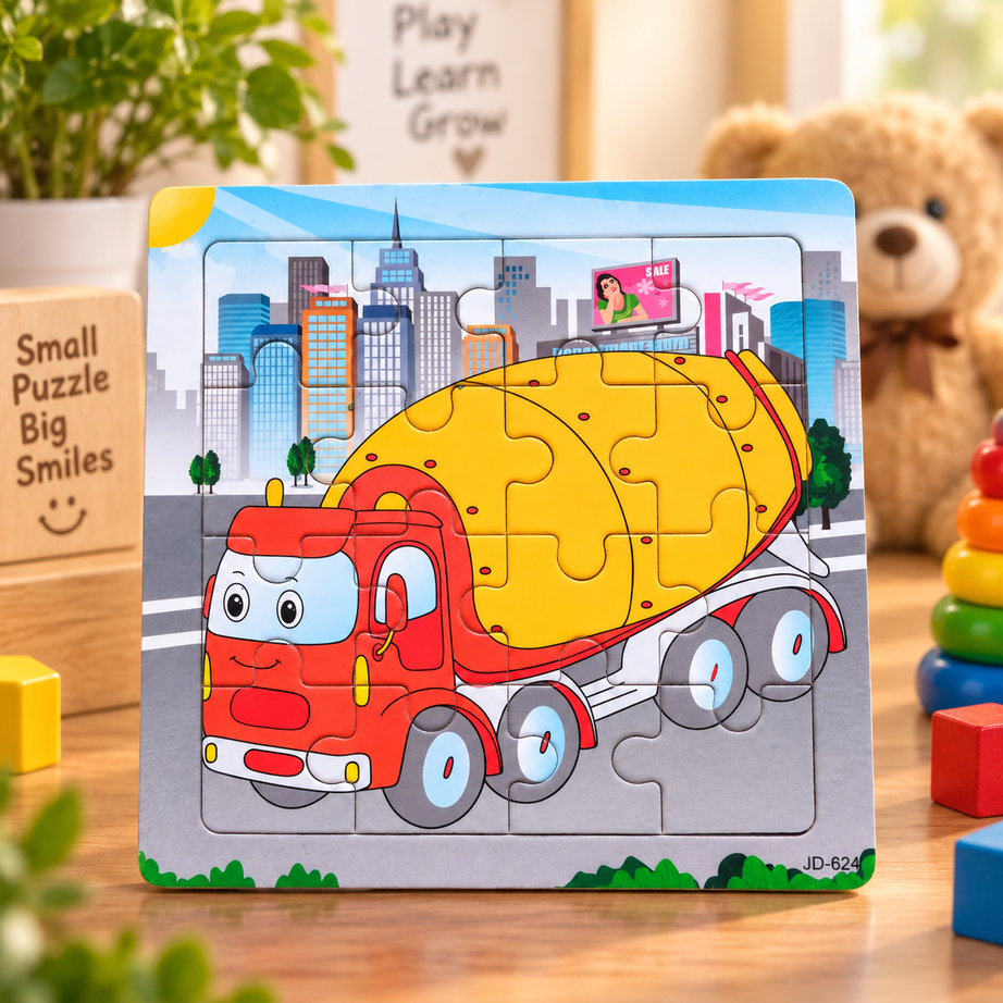 Kids Wooden Jigsaw Puzzle Board – Colourful Educational Cartoon Puzzle for Early Learning & Brain Development