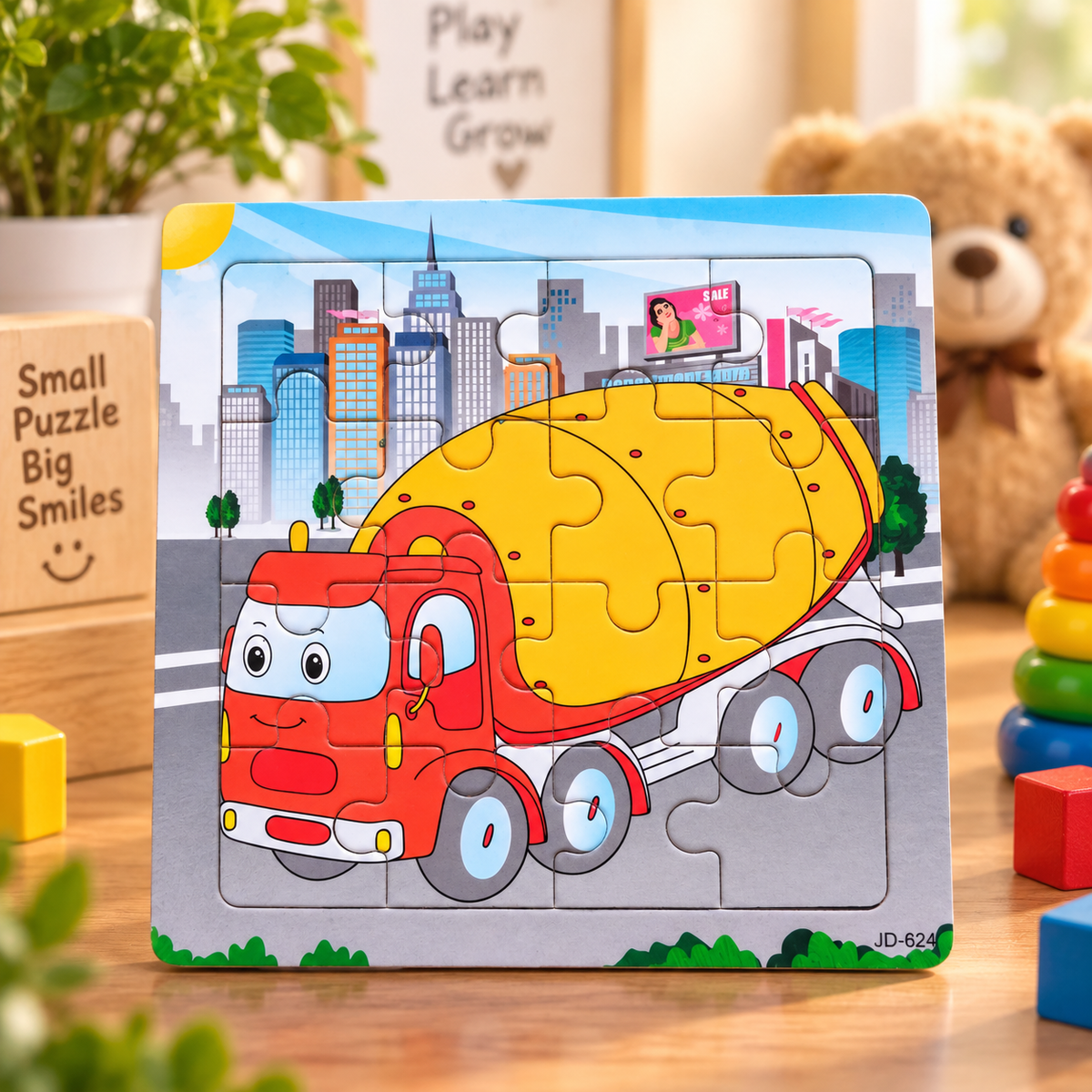 Kids Wooden Jigsaw Puzzle Board – Colourful Educational Cartoon Puzzle for Early Learning & Brain Development
