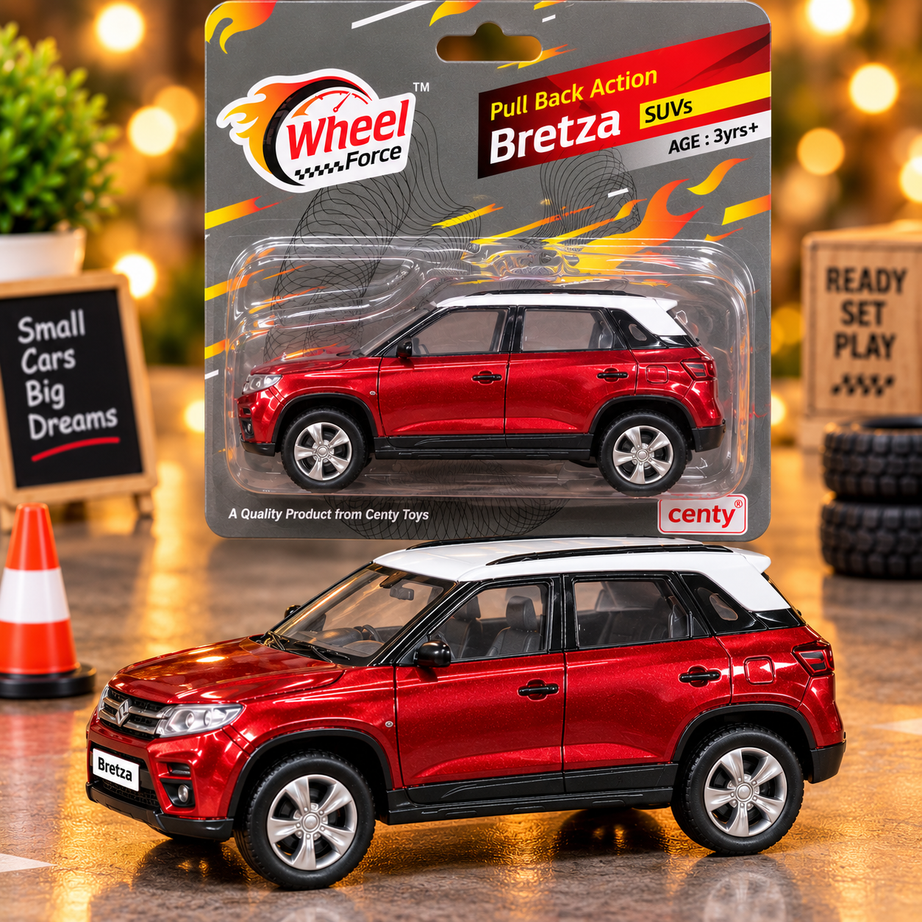 Wheel Force Bretza SUV Pull Back Toy Car – Realistic Miniature SUV with Smooth Wheels | Red & White | 3 Years+