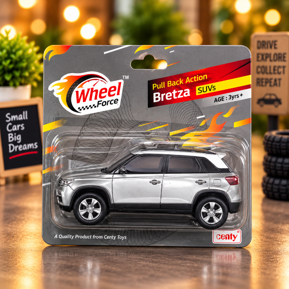 Wheel Force Bretza SUV Pull Back Toy Car – Realistic Miniature SUV with Smooth Rolling Wheels | Silver | 3 Years+