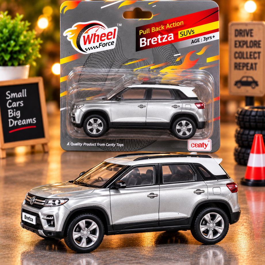 Wheel Force Bretza SUV Pull Back Toy Car – Realistic Miniature SUV with Smooth Rolling Wheels | Silver | 3 Years+