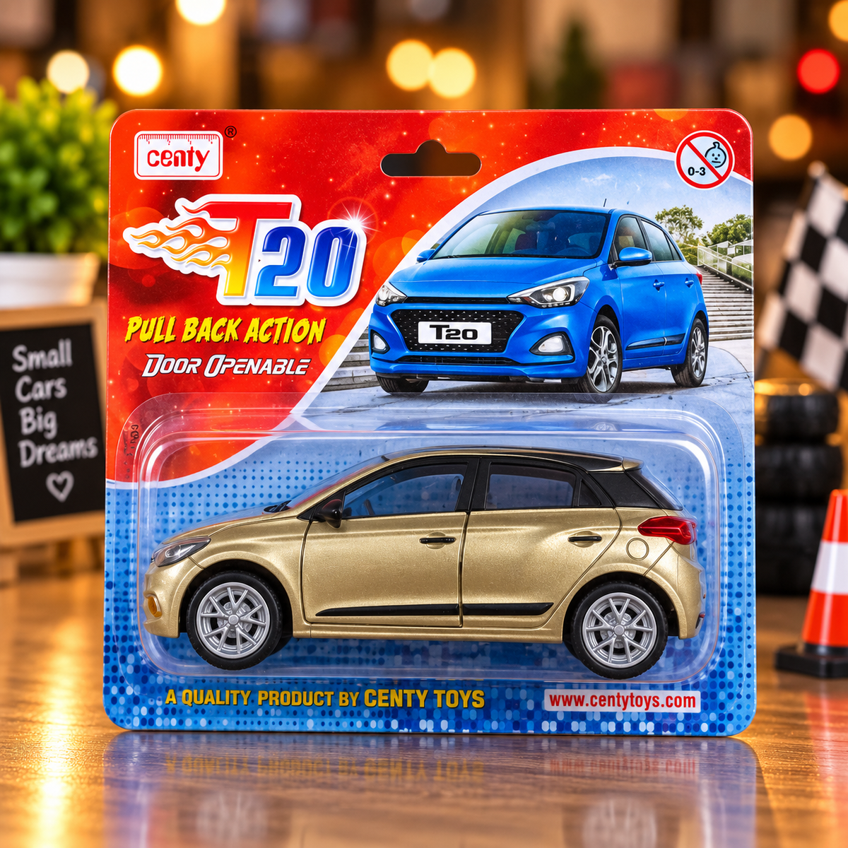 Centy T20 Pull Back Toy Car with Openable Doors – Realistic Miniature Hatchback Car for Kids | Gold