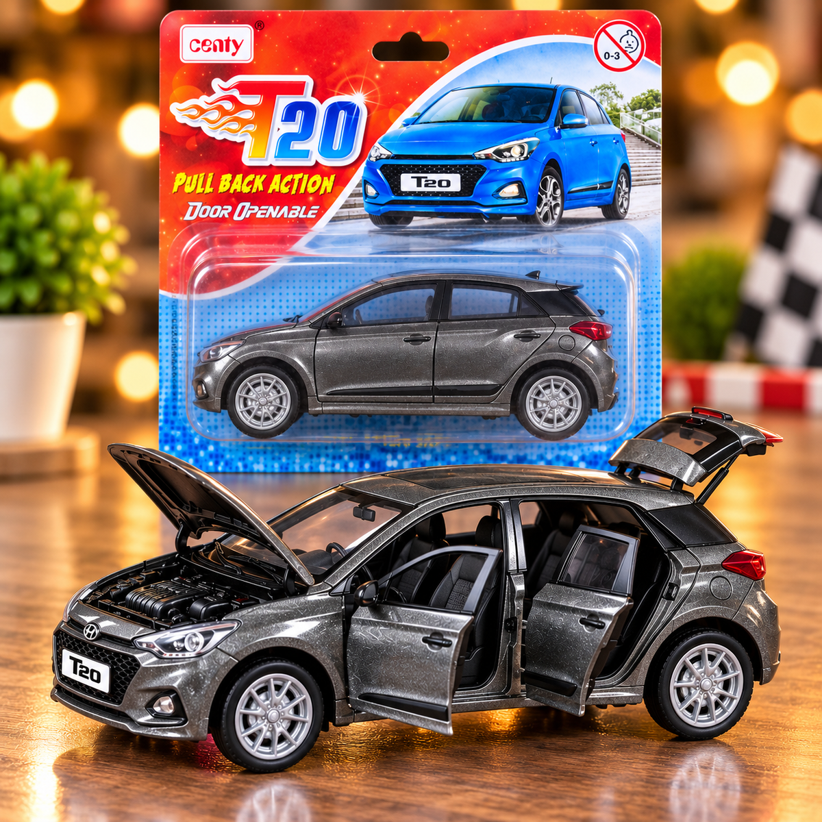 Centy T20 Pull Back Toy Car with Openable Doors – Realistic Miniature Hatchback Car for Kids
