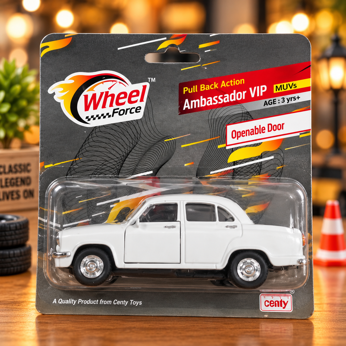 Centy Wheel Force Ambassador VIP Toy Car – White Classic Vintage Car with Pull Back Action & Openable Doors for Kids 3+ Years